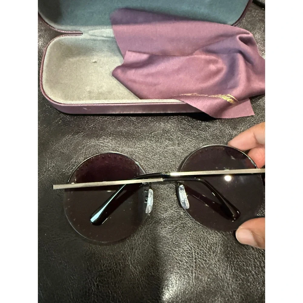 Joan Allyn Round Sunglasses Rhinestone Embellished Dark Purple Lens Silver Frame